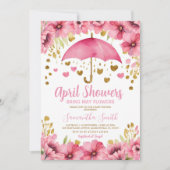 4月シャワーが5月の花を持ってくるピンクの傘 招待状 (正面)