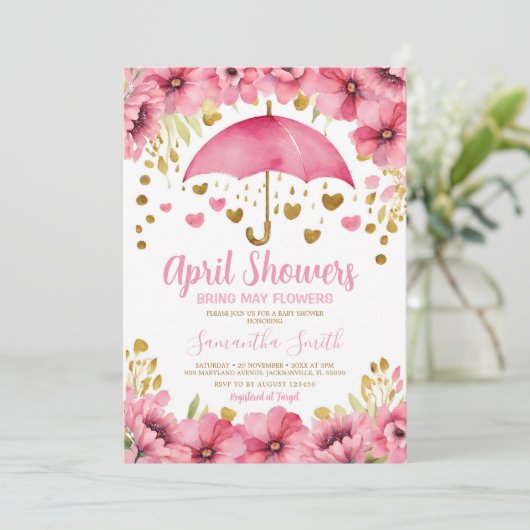 4月シャワーが5月の花を持ってくるピンクの傘 招待状 (スタンド正面)