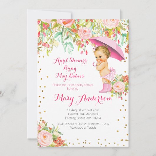 4月シャワーが5月ベビーをもたらす赤ちゃんシャワー 招待状 (正面)
