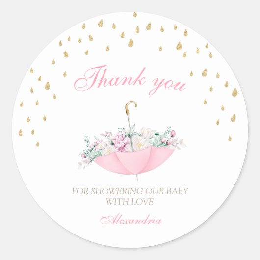 4月シャワー傘フローラ赤ちゃんシャワー ラウンドシール (正面)