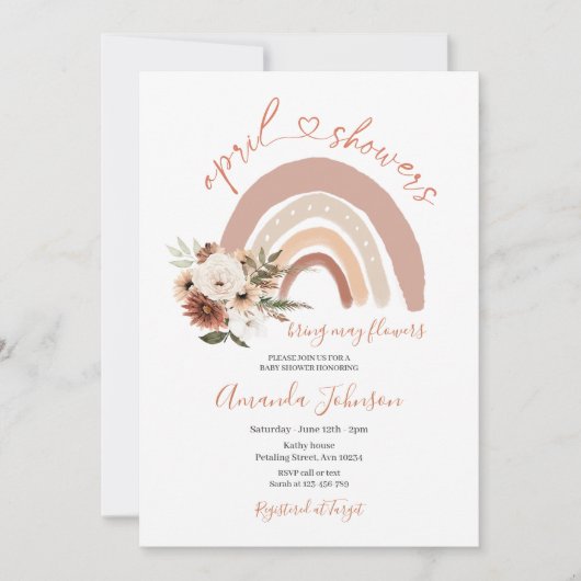 4月シャワー持ち込む5月の花Boho Rainbout Invite 招待状 (正面)