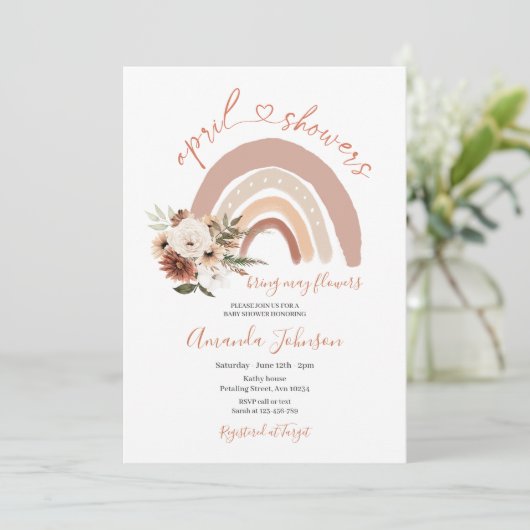 4月シャワー持ち込む5月の花Boho Rainbout Invite 招待状 (スタンド正面)