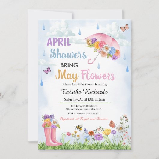 4月シャワー5月の花をもたらす春赤ちゃんシャワー 招待状