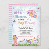 4月シャワー5月の花をもたらす春赤ちゃんシャワー 招待状 (正面/裏面)