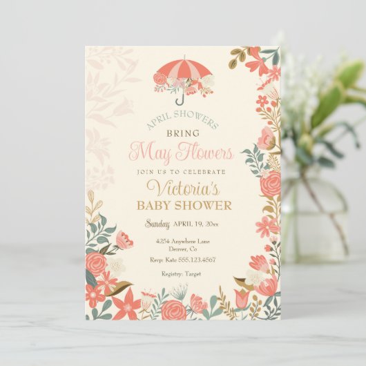 4月シャワー5月の花をもたらす春赤ちゃんシャワー 招待状 (スタンド正面)