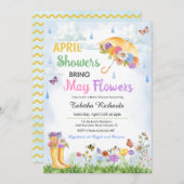 4月シャワー5月の花をもたらす春赤ちゃんシャワー 招待状 (正面/裏面)