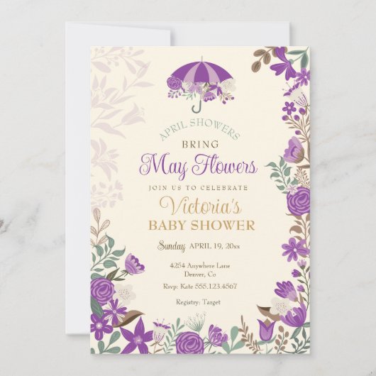 4月シャワー5月の花をもたらす春赤ちゃんシャワー 招待状 (正面)