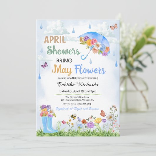 4月シャワー5月の花をもたらす春赤ちゃんシャワー 招待状 (スタンド正面)