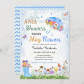 4月シャワー5月の花をもたらす春赤ちゃんシャワー 招待状 (正面/裏面)