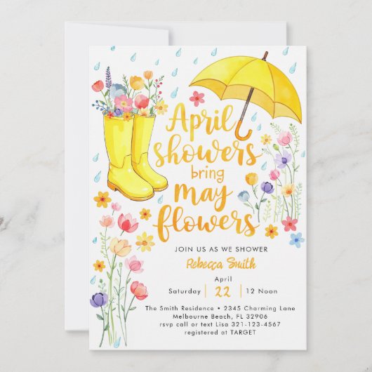 4月シャワー5月の花を持って来る赤ちゃんシャワーInvita 招待状 (正面)