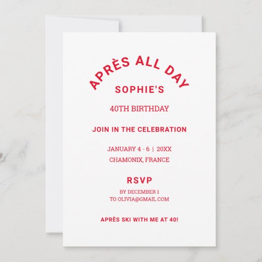 4月全日冬レッド40thバースデースキーウィークエンド 招待状 (正面)