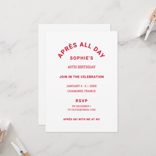 4月全日冬レッド40thバースデースキーウィークエンド 招待状 (正面/裏面インサイチュ)