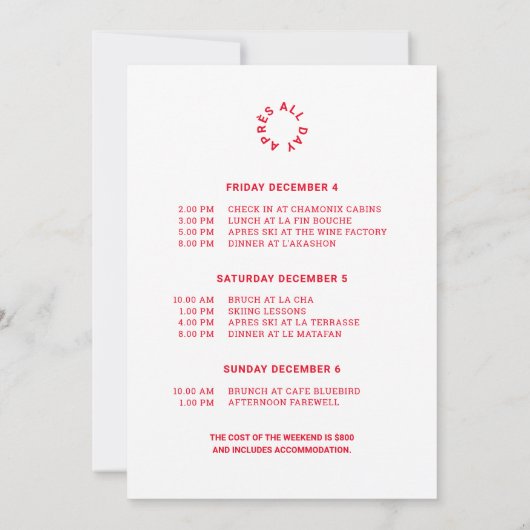 4月全日冬レッド40thバースデースキーウィークエンド 招待状 (裏面)