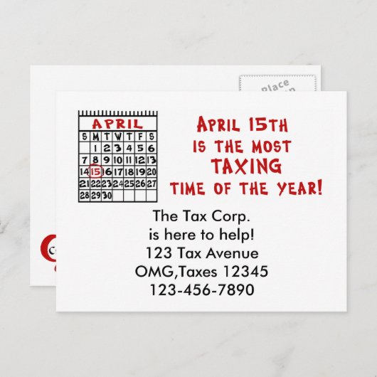 4月15日- 1年で最も税金が煩わしい時期！ ポストカード (正面/裏面)