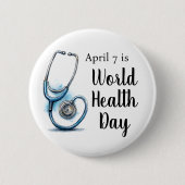 4月7日世界保健日聴診器 缶バッジ (正面)