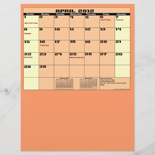 4月。2012カレンダー13ヶ月マルチパーパスフライヤー。 チラシ (正面)