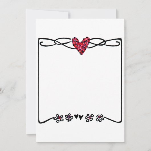 4本のサイドライン赤いハート サンキューカード (正面)