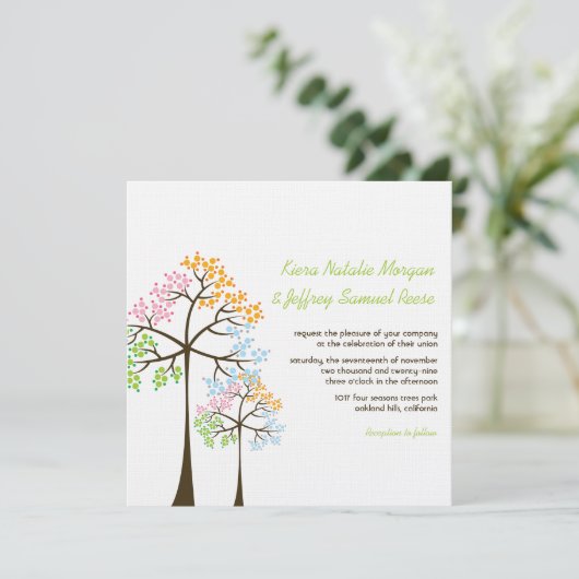 4本の季節の木の森林森林結婚式の招待 招待状 (スタンド正面)
