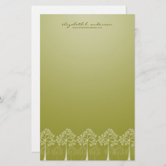 4本の季節の木の白いメッセージカードの文房具 便箋 (正面/裏面)