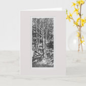 4本の木の木版画の挨拶状 カード (黄色い花)