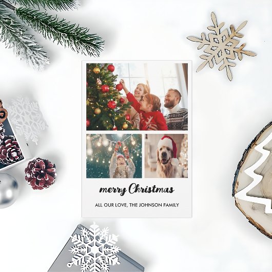 4枚のエレガント写真コラージュのクリスマスカード シーズンカード