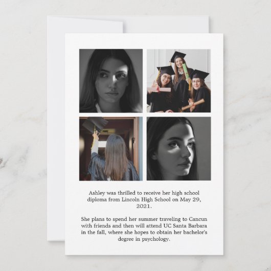 4枚のカスタム写真と名前を持つ卒業カード 案内状 (裏面)