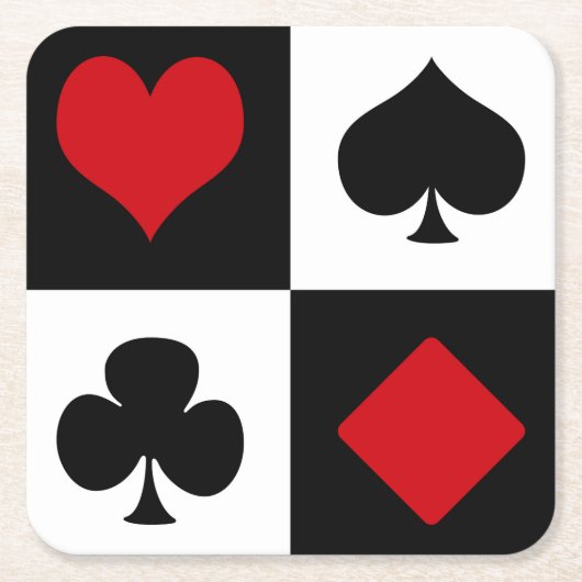 4枚のカードスーツ スクエアペーパーコースター (正面)