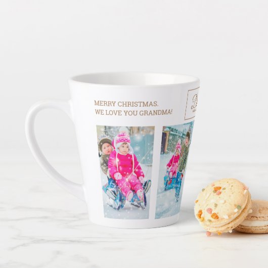 4枚のクリスマス写真コラージュ ダッシング スノー 祖父母 カフェラテマグ (インサイチュ)