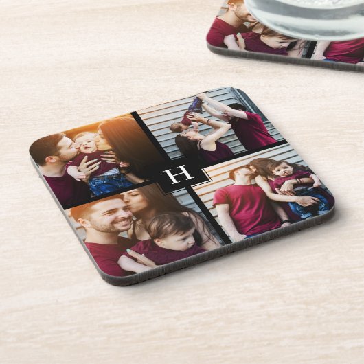 4枚のコラージュとモノグラム コースター (左側)