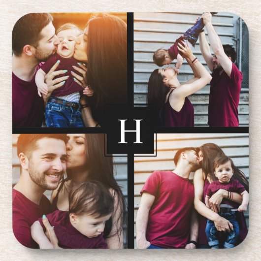 4枚のコラージュとモノグラム コースター (正面)