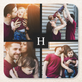 4枚のコラージュとモノグラム スクエアペーパーコースター