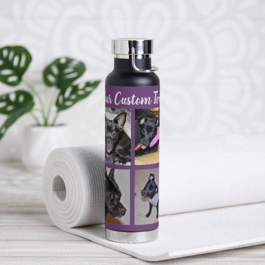 4枚のコラージュ |ドッグパープル ウォーターボトル (ヨガ)