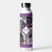 4枚のコラージュ |犬のイニシャルのパワードパープル ウォーターボトル (左面)