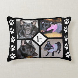 4枚のコラージュ |犬のイニシャル黒い足跡 アクセントクッション