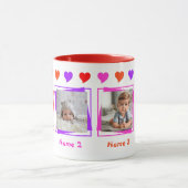 4枚のパーソナライズされた写真、カラフルハート、家族 マグカップ (中央)