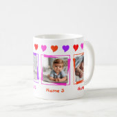 4枚のパーソナライズされた写真、カラフルハート、家族 マグカップ (正面右)