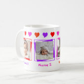4枚のパーソナライズされた写真、カラフルハート、家族 マグカップ (正面左)