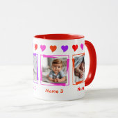 4枚のパーソナライズされた写真、カラフルハート、家族 マグカップ (正面右)