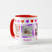 4枚のパーソナライズされた写真、カラフルハート、家族 マグカップ (正面左)