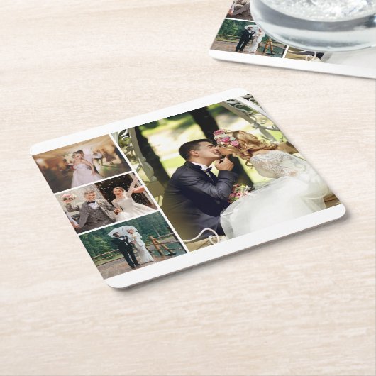 4枚のフォトコラージュカスタムをカスタマイズする スクエアペーパーコースター (アングル)