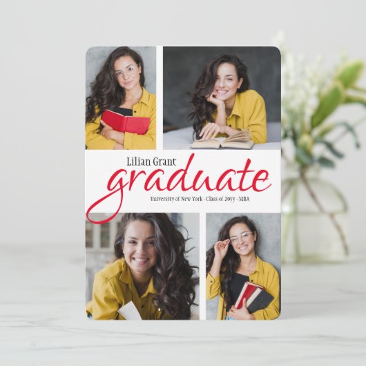 4枚のフォトバート長方形の卒業発表 案内状 (スタンド正面)