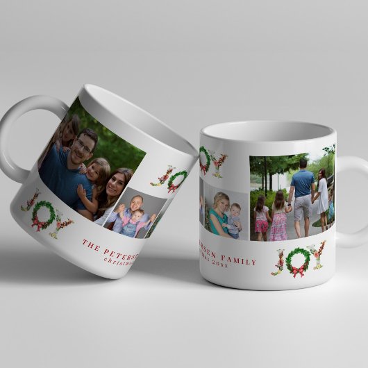 4枚のフォトファミリーを作るクリスマスの喜び コーヒーマグカップ