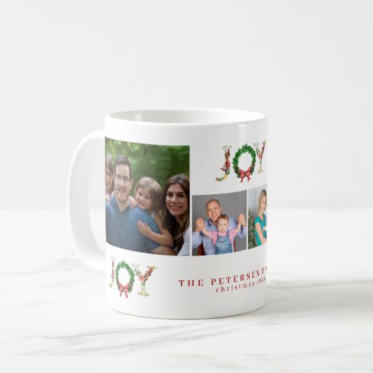 4枚のフォトファミリーを作るクリスマスの喜び コーヒーマグカップ (正面左)