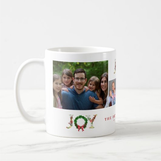 4枚のフォトファミリーを作るクリスマスの喜び コーヒーマグカップ (左)