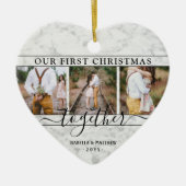 4枚のフォト初めてのクリスマスフェイクを大理石ハート セラミックオーナメント (正面)