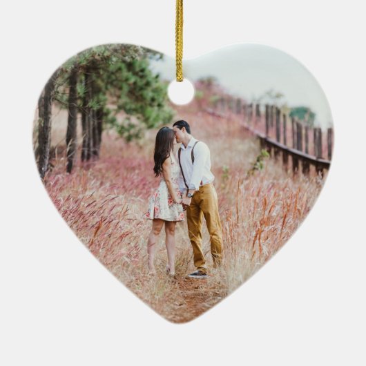 4枚のフォト初めてのクリスマスフェイクを大理石ハート セラミックオーナメント (裏面)