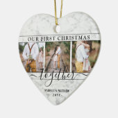 4枚のフォト初めてのクリスマスフェイクを大理石ハート セラミックオーナメント (左)