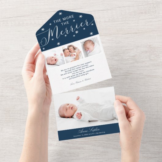 4枚の写メリー真の誕生発表 オールインワン招待状 (貼ってはがせる)