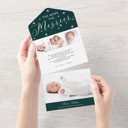 4枚の写メリー真の誕生発表 オールインワン招待状 (貼ってはがせる)