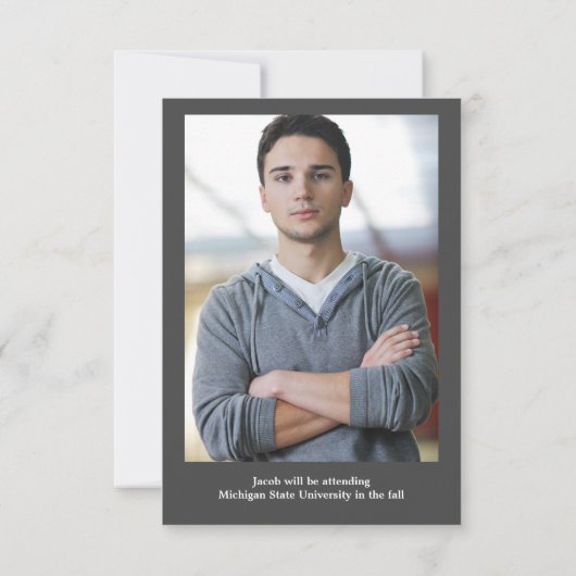 4枚の写真がコラージュ・グレー3x5 – 卒業発表 招待状 (裏面)